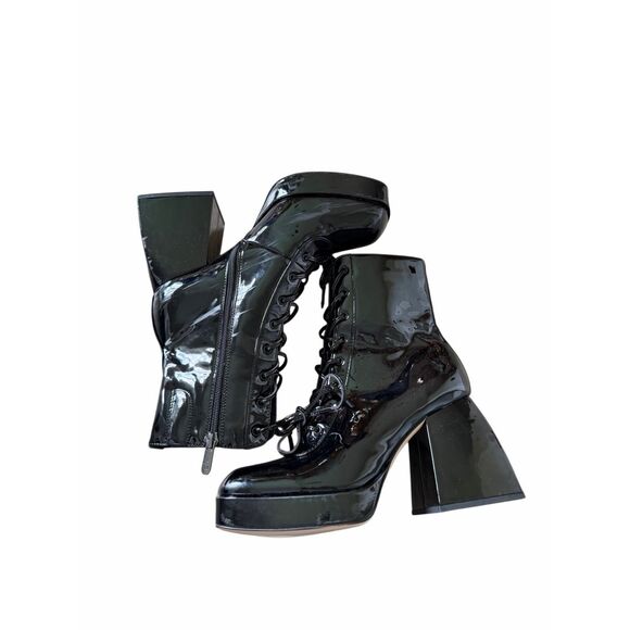 Sam Edelman Circus NY Black Patent Leather Heeled Boots Size 8 Retro Style - Picture 8 of 10